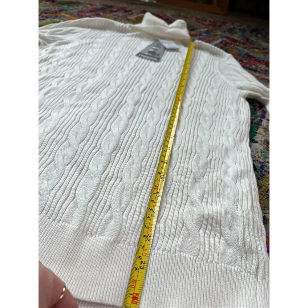 Lands’ End Lighthouse Ivory Cotton Cable Knit Turtleneck Sweater NWT M